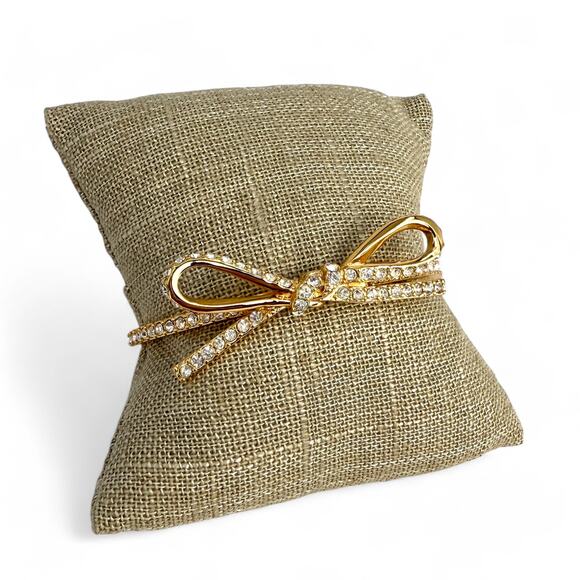 Kate Spade New York Skinny Mini Bow Bangle Bracelet Gold Tone Rhinestone - Picture 2 of 7